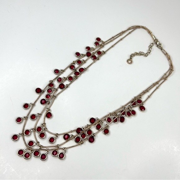 Anne Klein  Red Dangles Gold Tone Multi Stand Necklace - Picture 6 of 7